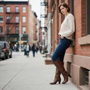 Jessica Cline Flynn Brown Faux Leather Tall Heeled Riding Boots Womens 8W